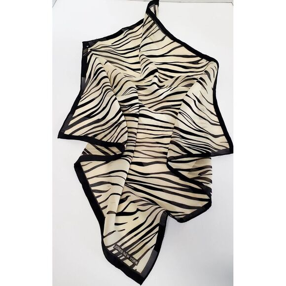 Jones New York Scarf Zebra Print 20" Square Tan/Ivory/Blk Print Pattern Bordered - Picture 1 of 8